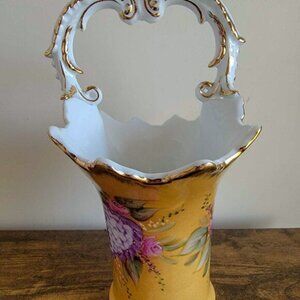 Gold Rimmed Vintage Porcelain Flower Basket